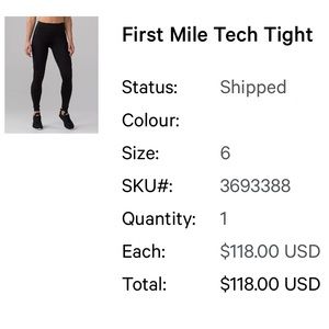 Lululemon first mile leggings extra warm running size 6